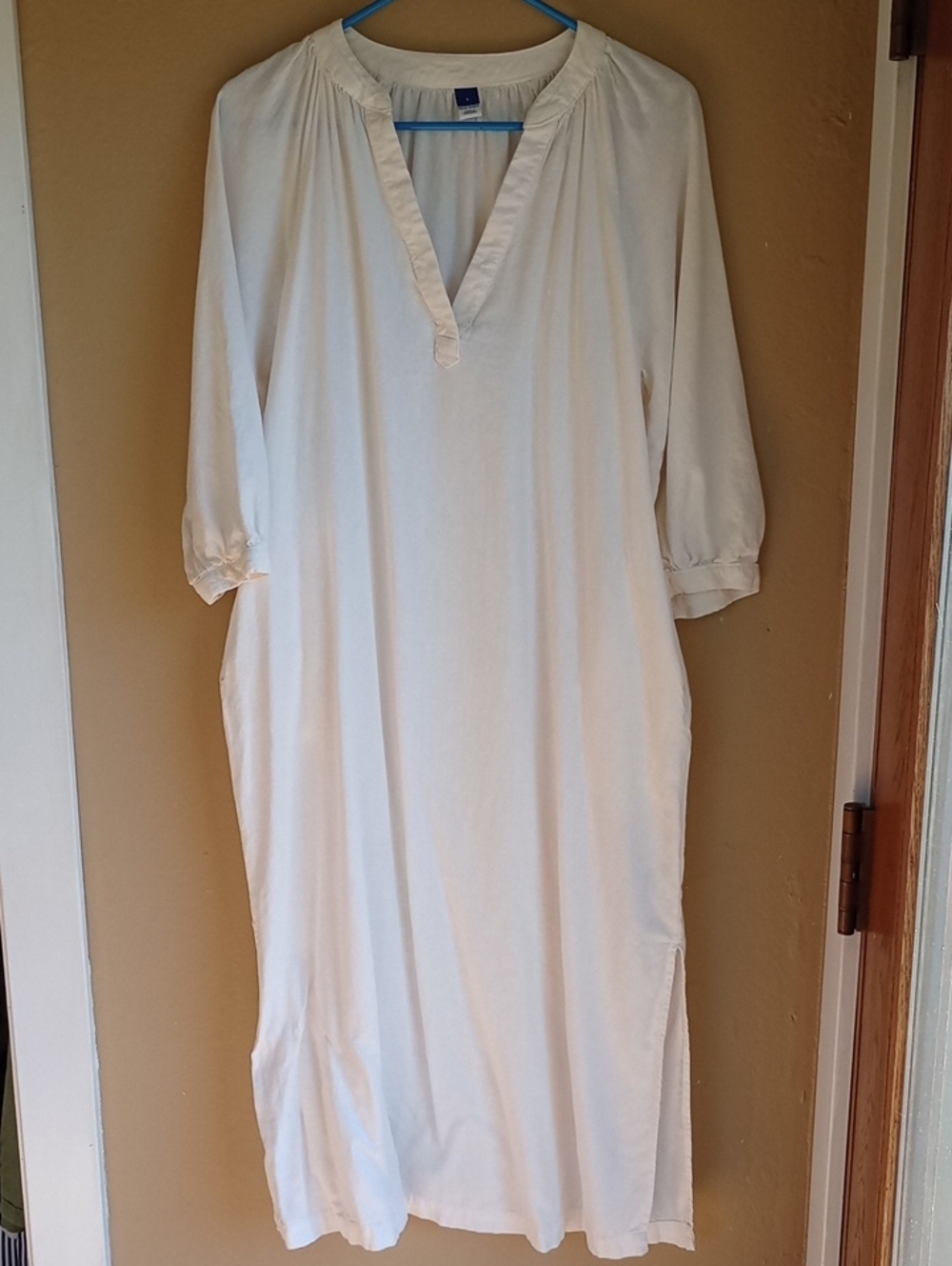 Old Navy Balloon Cream Sleeve Simple Linen Summer V Kneck Dress Size L